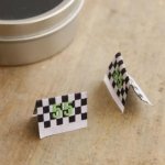 画像1: ばら刺繍タグ20mmピス-市松模様55（グリーン） (1)